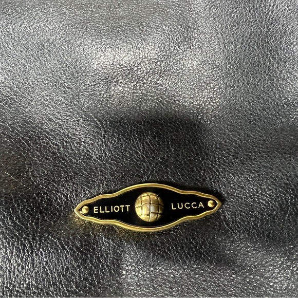 ELLIOT LUCCA Black Leather Tote Hobo Shoulder Bag Tassel Gold Stud Biker Boho - Picture 2 of 14